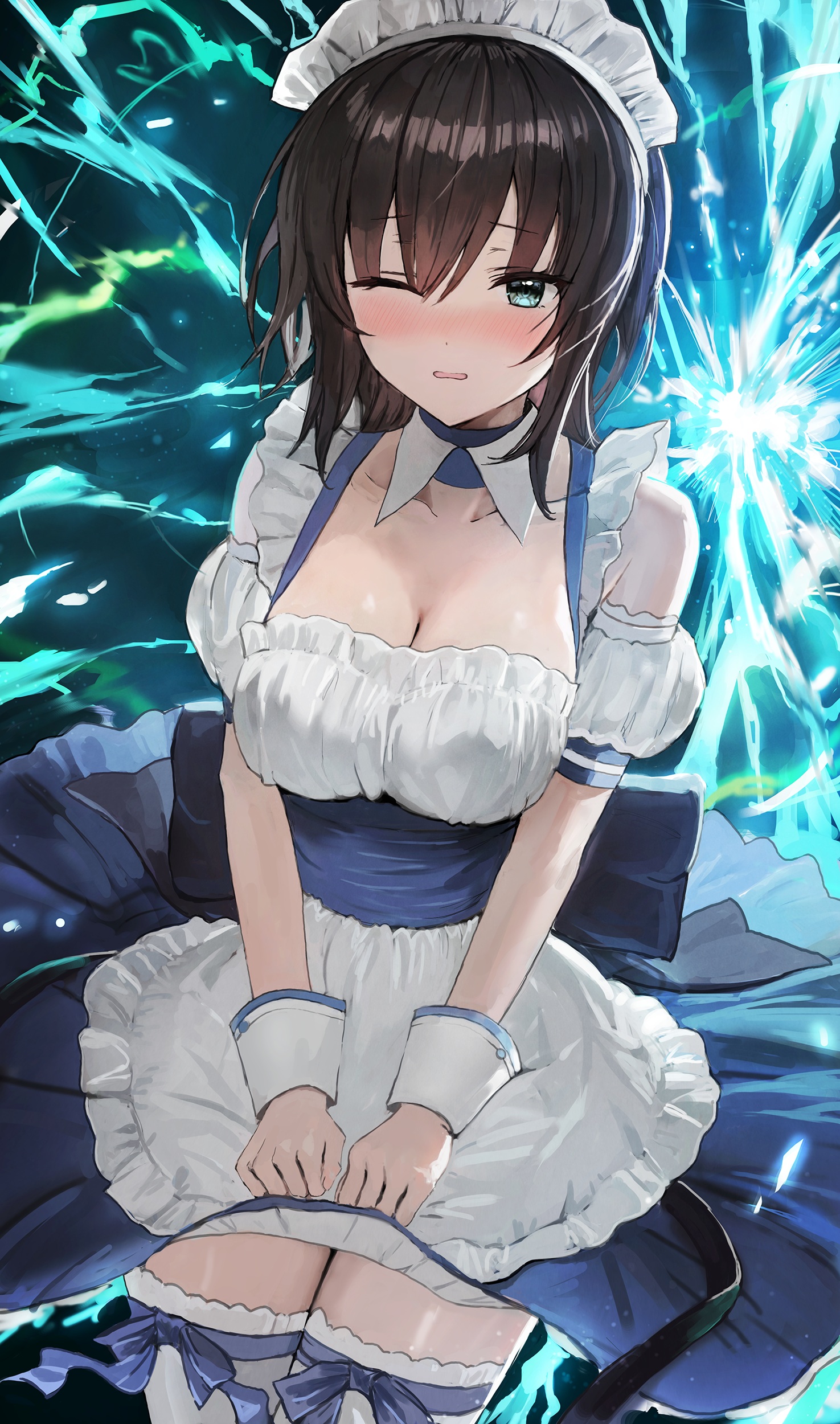 Sonchi Heaven Burns Red Aoi Erika Cleavage Maid Thighhighs 1087715 Yande Re